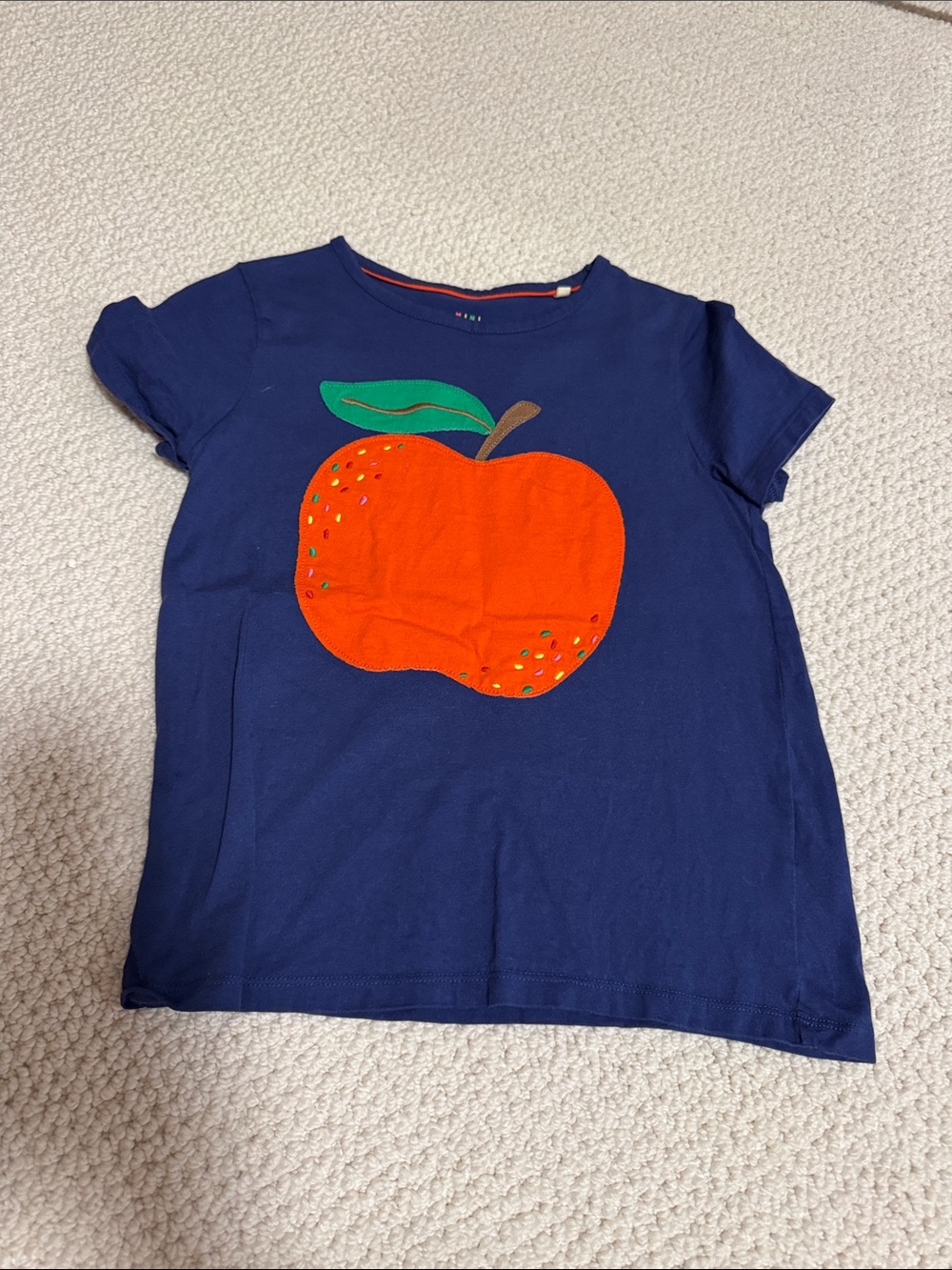 Kids Navy Blue T-Shirt with Orange Apple Graphic